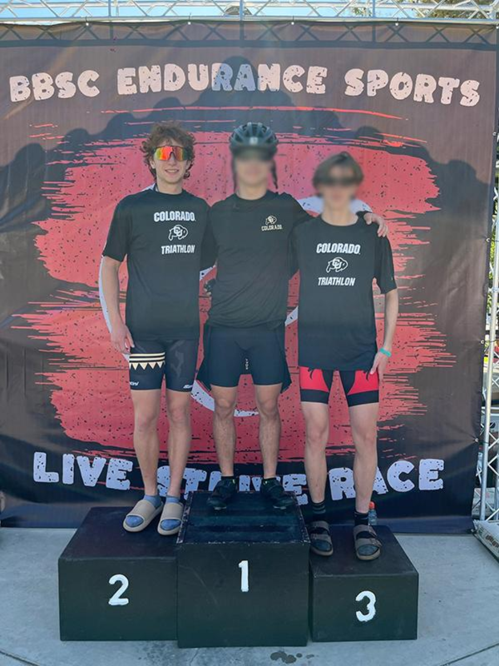 In October 2023, Marco Ferrier, left, earned second place in his age group at his first collegiate triathlon in Las Vegas. (Photo provided by family)